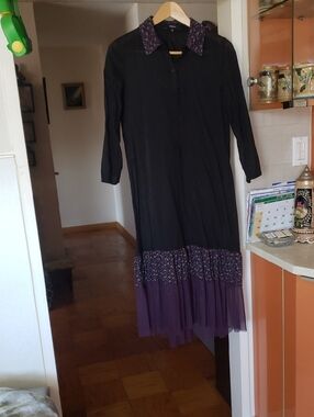 Express Black Long Sleeve Maxi Dress with Purple Floral Trim